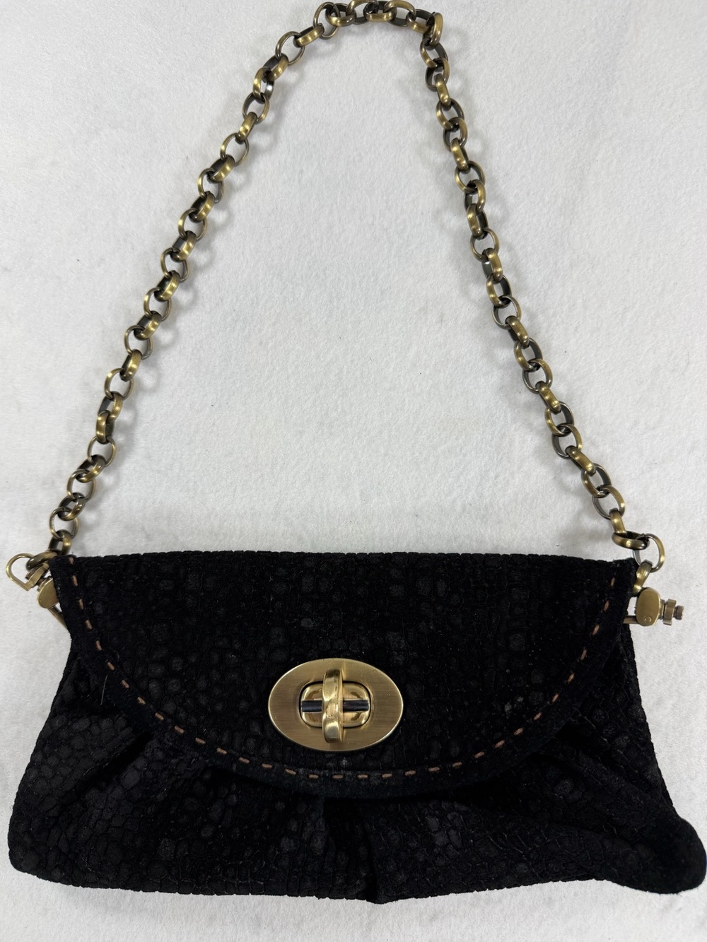 Carla Mancini Black Embossed Leather Chain Strap Clutch Shoulder Bag